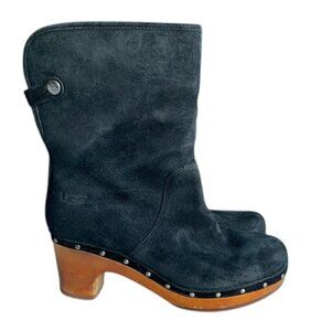 UGG Australia Lynnea Boots Women’s 7 Black Suede Shearling Clog Ankle‎ Booties